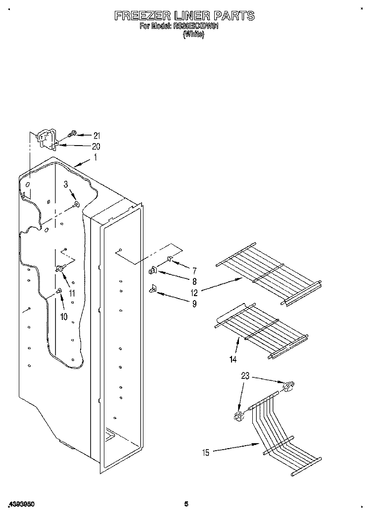 FREEZER LINER Diagram and Parts List for RS20EKXDW01  Roper Refrigerator