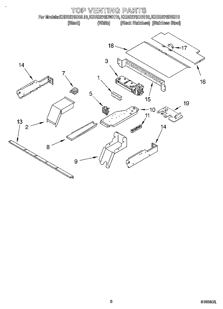 TOP VENTING, OPTIONAL Diagram and Parts List for KEBS278DBS10  KitchenAid Wall Oven