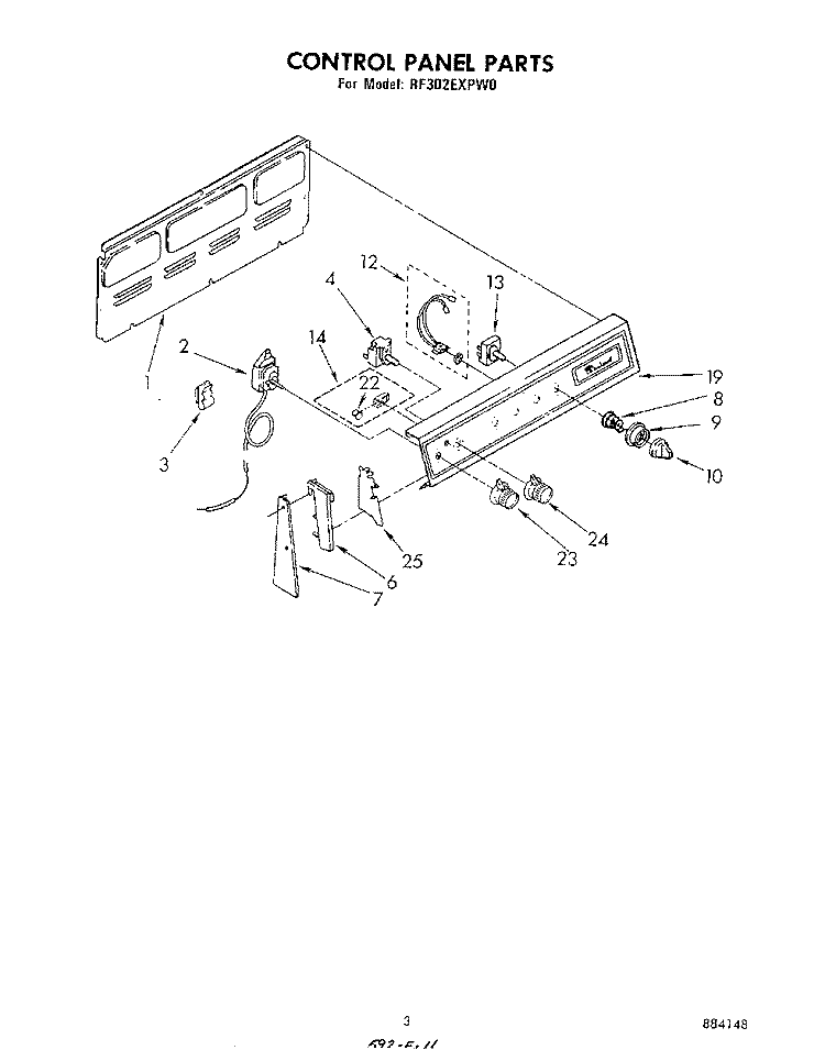 CONTROL PANEL Diagram and Parts List for RF302EXPW0  Whirlpool Range