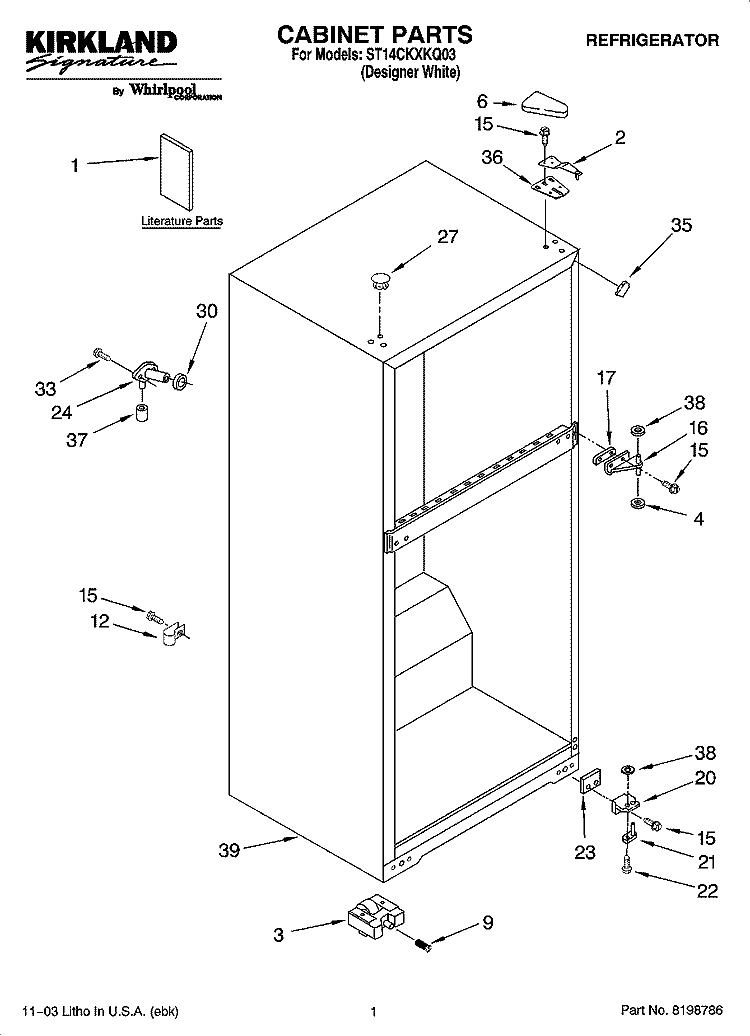 CABINET PARTS Diagram and Parts List for ST14CKXKQ03  Whirlpool Refrigerator