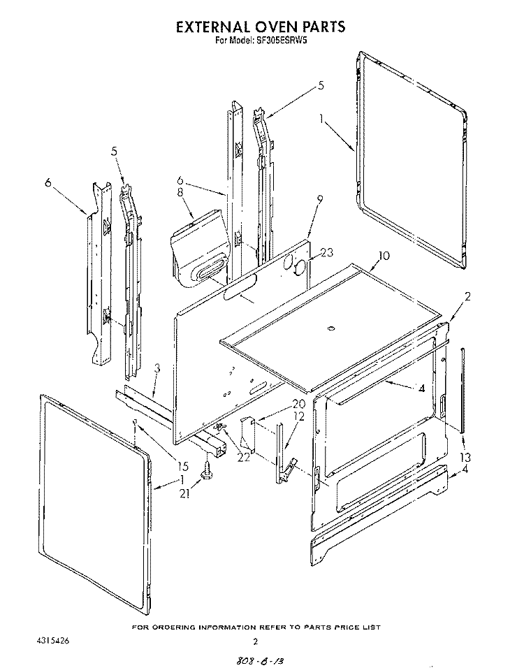 EXTERNAL OVEN Diagram and Parts List for SF305ESRW5  Whirlpool Range