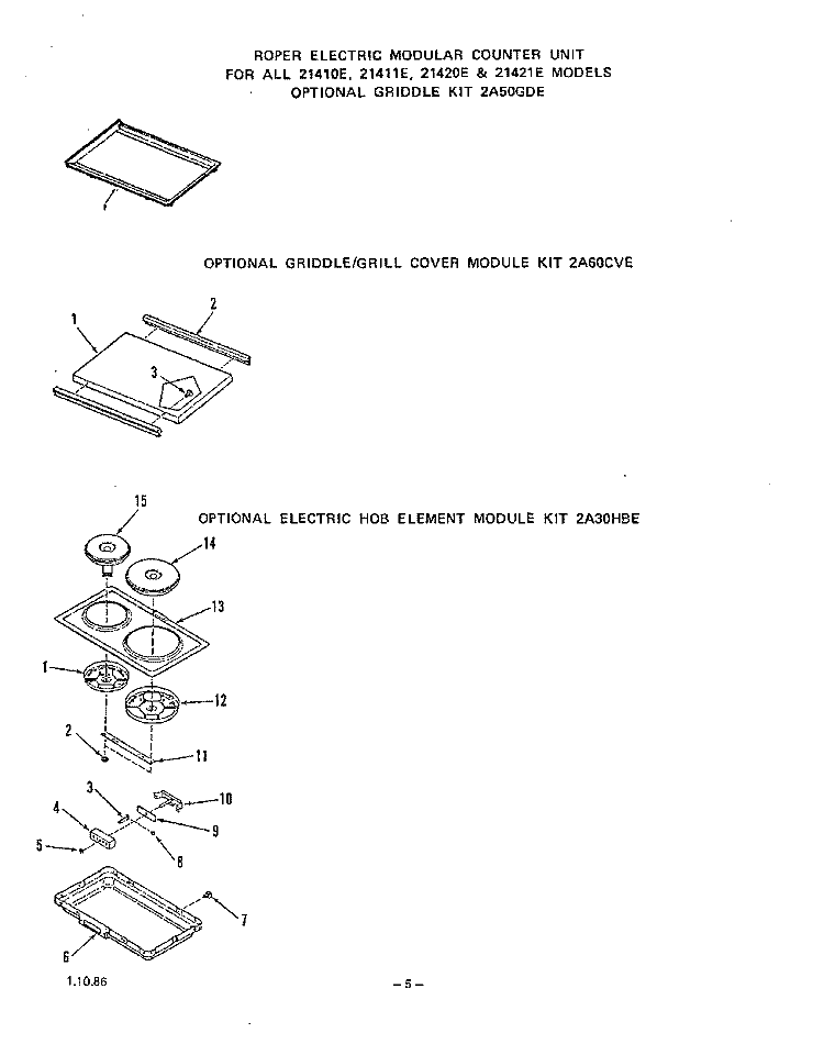 GRIDDLE, GRIDDLE/GRILL COVER MODU Diagram and Parts List for 2141W1E  Roper Range