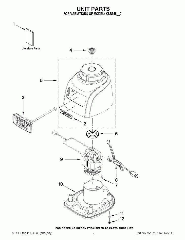 UNIT PARTS Diagram and Parts List for KSB655CS0  KitchenAid Blender