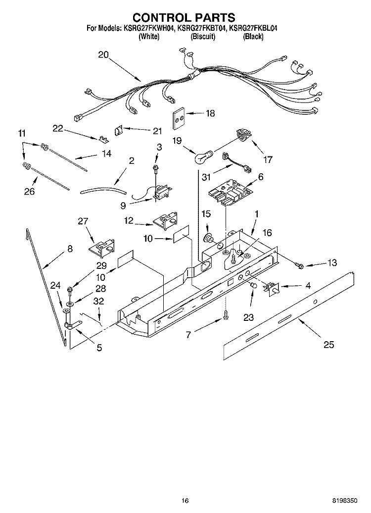 CONTROL Diagram and Parts List for KSRG27FKWH04  KitchenAid Refrigerator