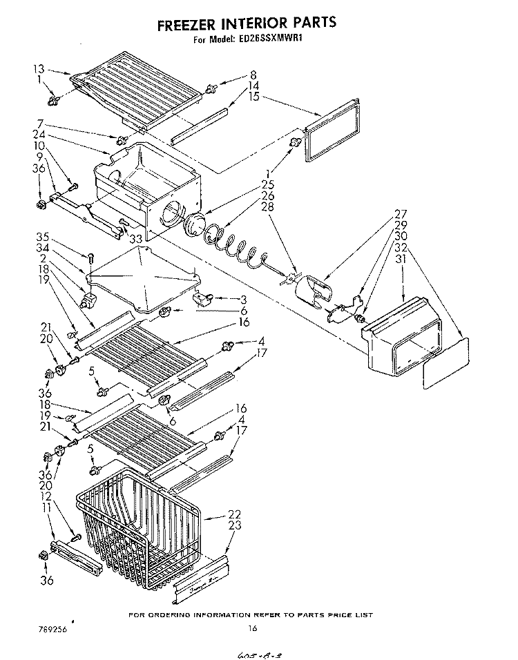FREEZER INTERIOR Diagram and Parts List for ED26SSXMWR1  Whirlpool Refrigerator
