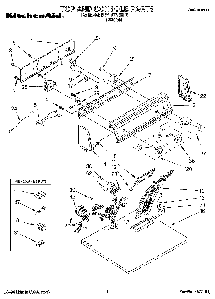 TOP AND CONSOLE, LIT/OPTIONAL Diagram and Parts List for KGYE677BWH0  KitchenAid Dryer