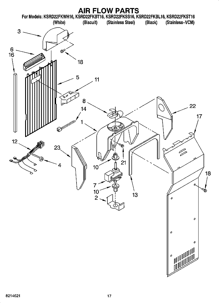 AIR FLOW PARTS Diagram and Parts List for KSRD22FKBL16  KitchenAid Refrigerator