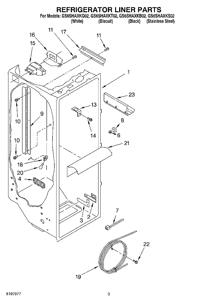 REFRIGERATOR LINER Diagram and Parts List for GS6SHAXKB02  Whirlpool Refrigerator