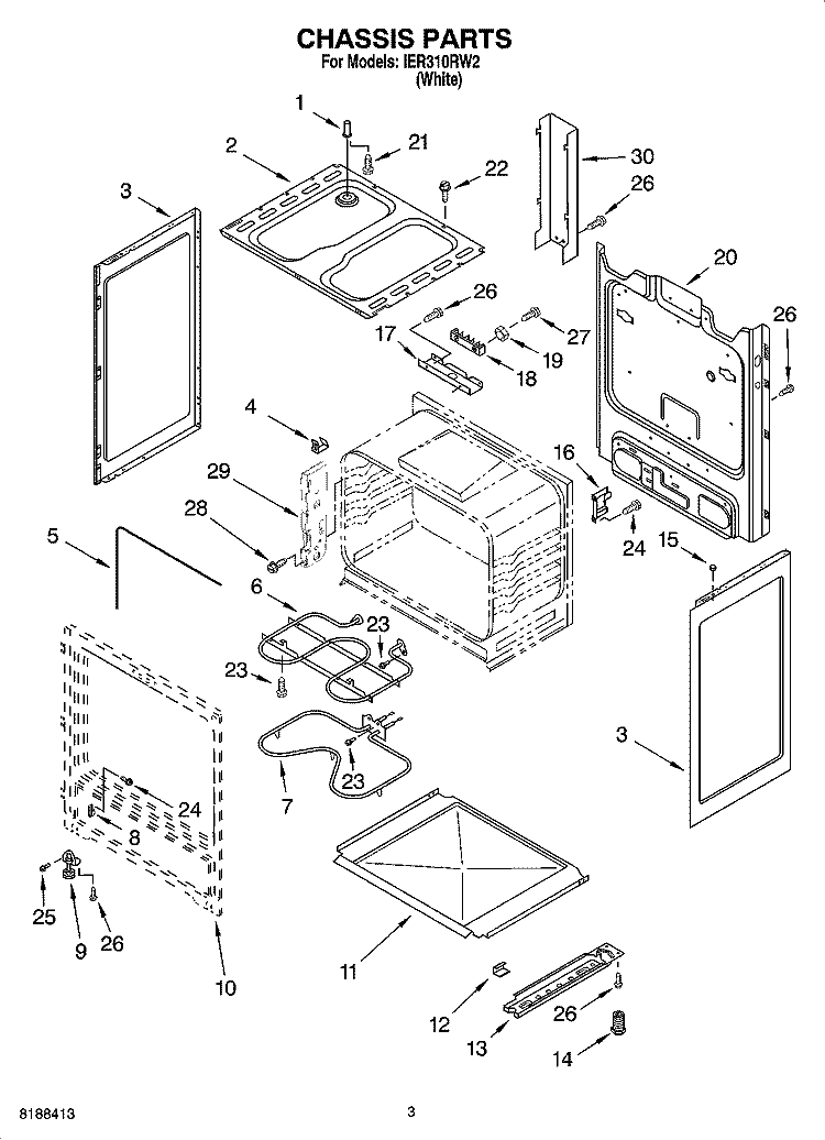 CHASSIS PARTS Diagram and Parts List for IER310RW2  Inglis Range