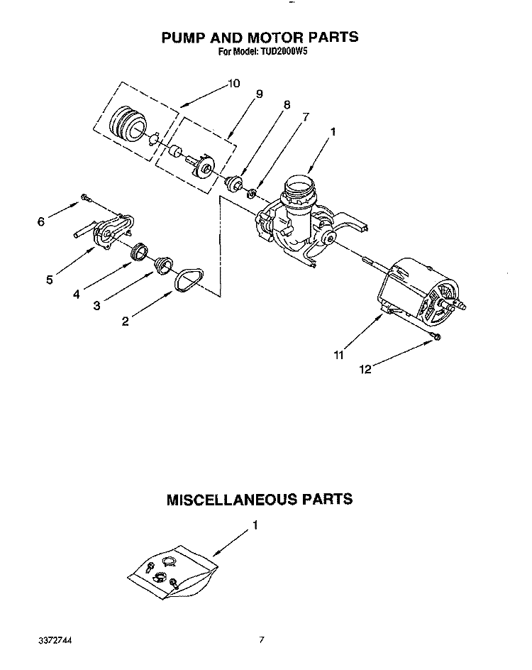 PUMP AND MOTOR, MISCELLANEOUS Diagram and Parts List for TUD2000W5  Whirlpool Dishwasher