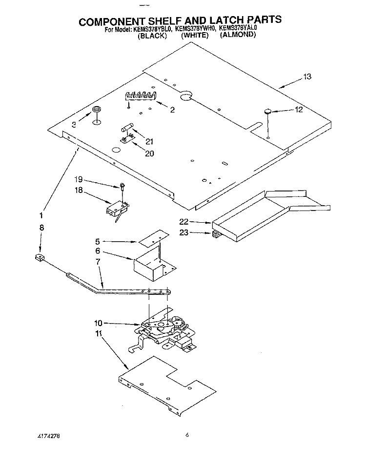 COMPONENT SHELF AND LATCH Diagram and Parts List for KEMS378YBL0  KitchenAid Wall Oven