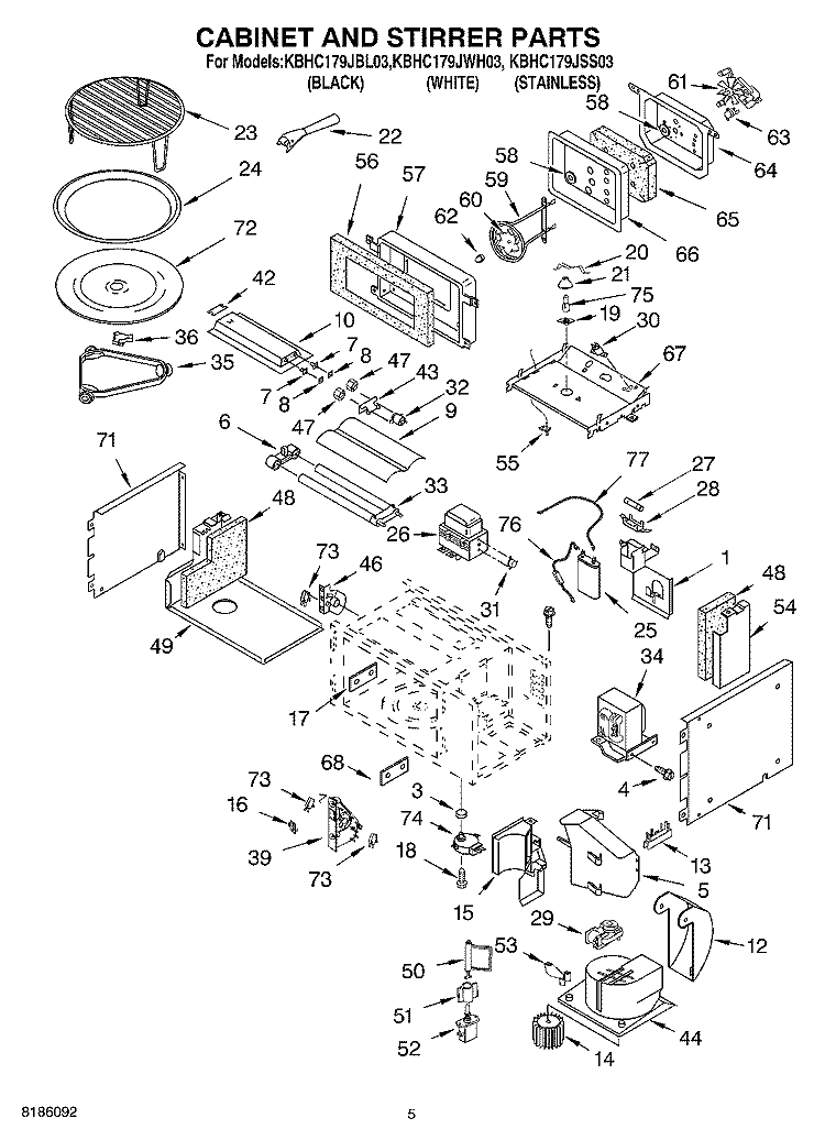 CABINET AND STIRRER PARTS Diagram and Parts List for KBHC179JSS03  KitchenAid Microwave Oven Combo