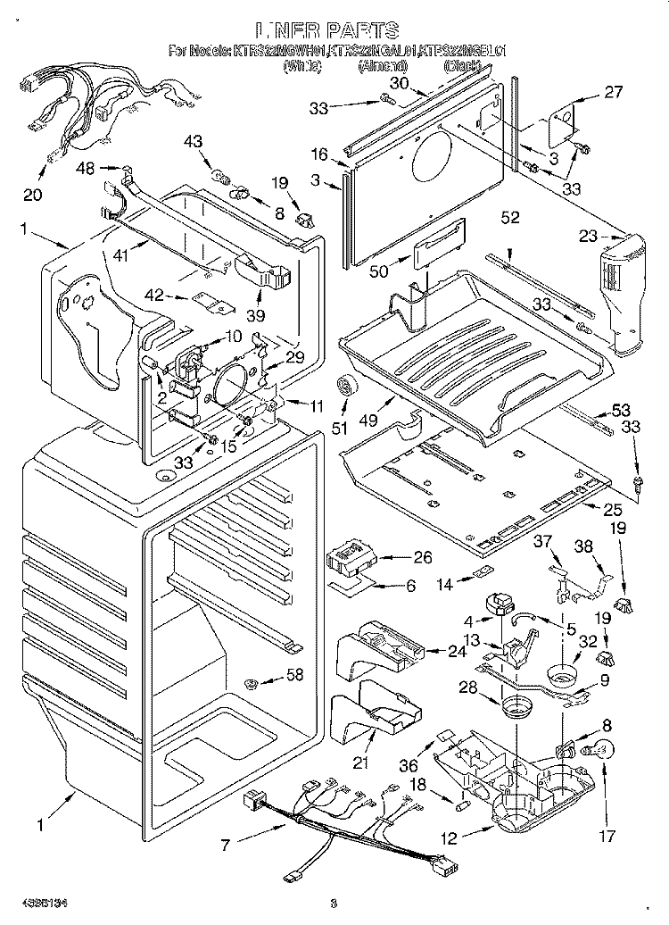 LINER Diagram and Parts List for KTRS22MGBL01  KitchenAid Refrigerator