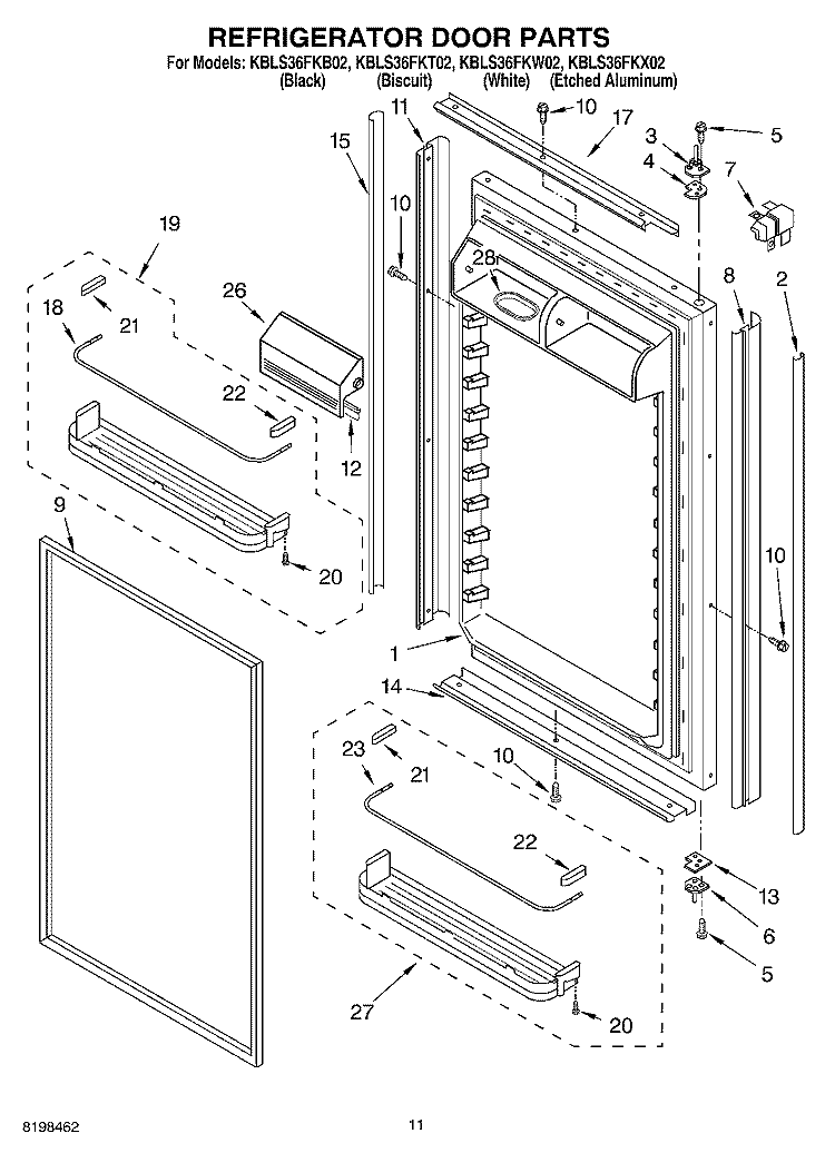 REFRIGERATOR DOOR PARTS Diagram and Parts List for KBLS36FKB02  KitchenAid Refrigerator