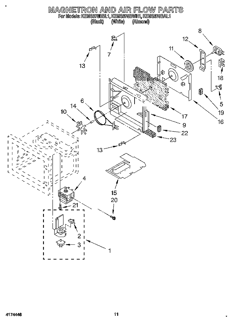 MAGNETRON AND AIR FLOW Diagram and Parts List for KEMS378BWH1  KitchenAid Wall Oven