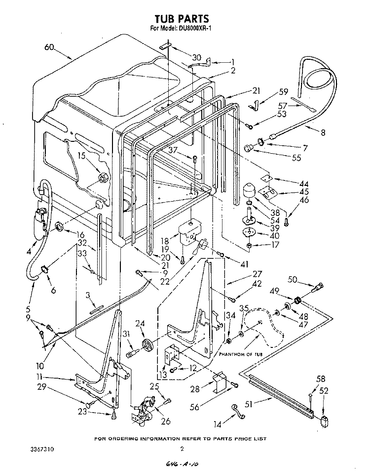 TUB , LITERATURE AND OPTIONAL Diagram and Parts List for DU8000XR1  Whirlpool Dishwasher
