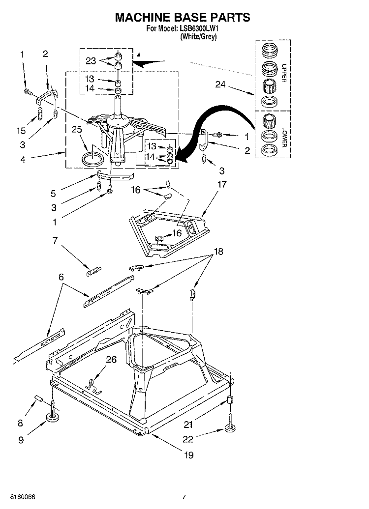 MACHINE BASE PARTS Diagram and Parts List for LSB6300LW1  Whirlpool Washer