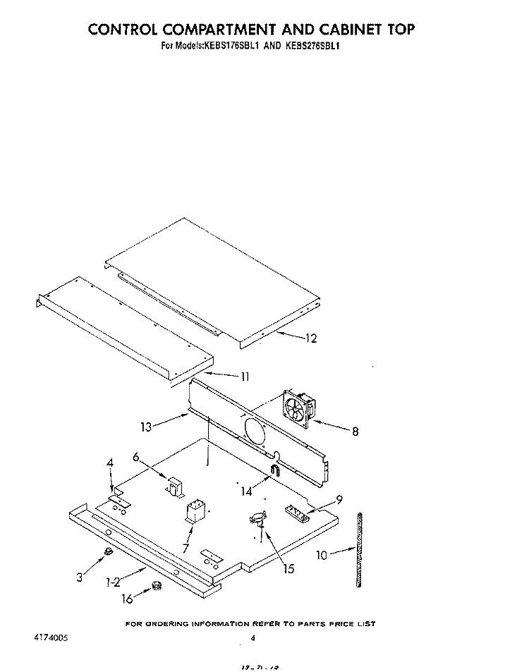 CONTROL COMPARTMENT AND CABINET TOP Diagram and Parts List for KEBS276SBL1  KitchenAid Wall Oven