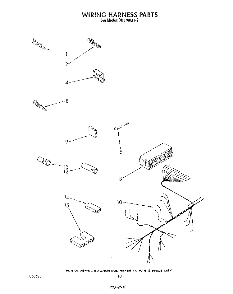 WIRING HARNESS Diagram and Parts List for DU8700XT2  Whirlpool Dishwasher