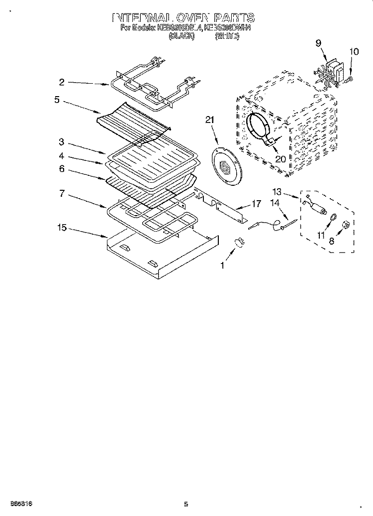 INTERNAL OVEN Diagram and Parts List for KEBS208DBL4  KitchenAid Wall Oven