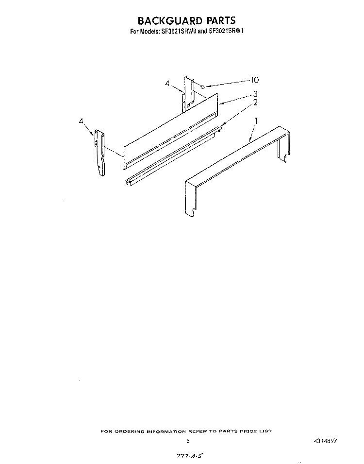 BACKGUARD Diagram and Parts List for SF3021SRW1  Whirlpool Range