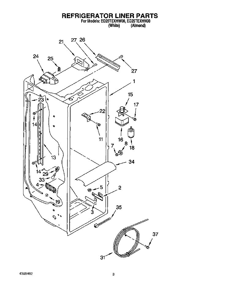 REFRIGERATOR LINER Diagram and Parts List for ED25TEXHW00  Whirlpool Refrigerator