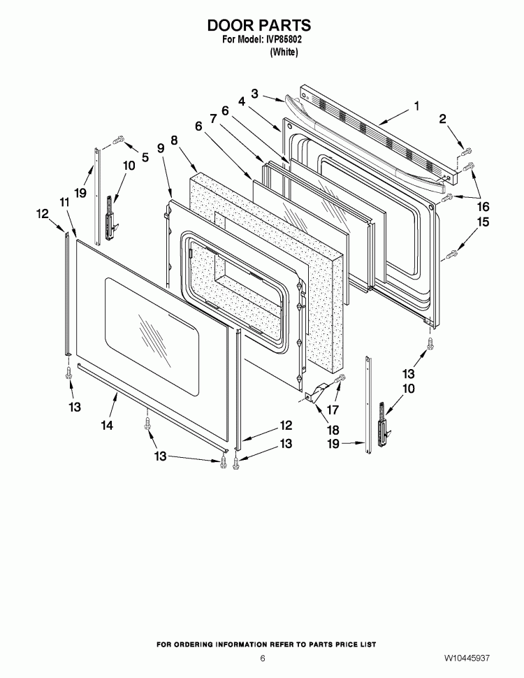 DOOR PARTS Diagram and Parts List for IVP85802  Inglis Range