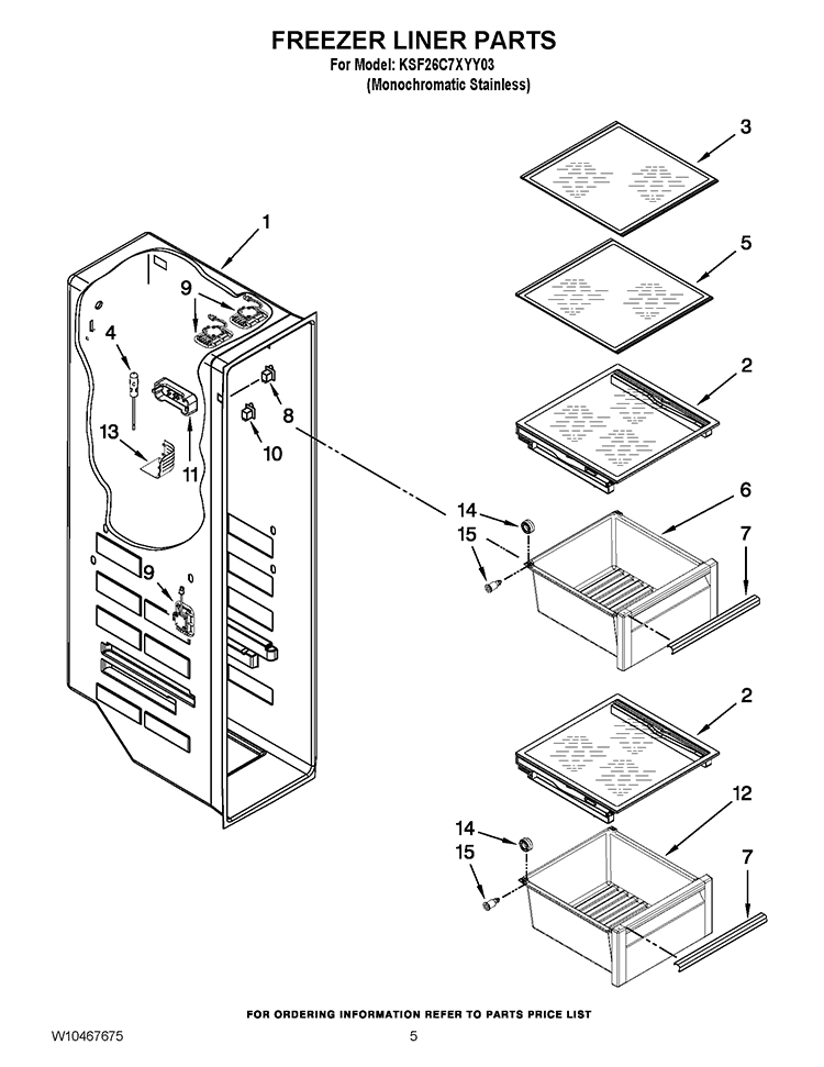 FREEZER LINER PARTS Diagram and Parts List for KSF26C7XYY03  KitchenAid Refrigerator