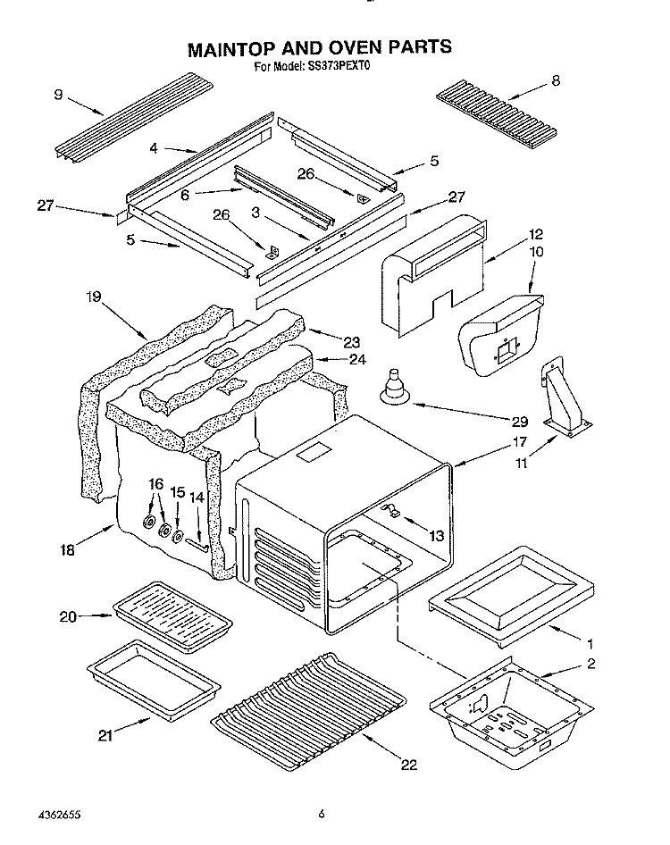 MAINTOP AND OVEN Diagram and Parts List for SS373PEXT0  Whirlpool Range
