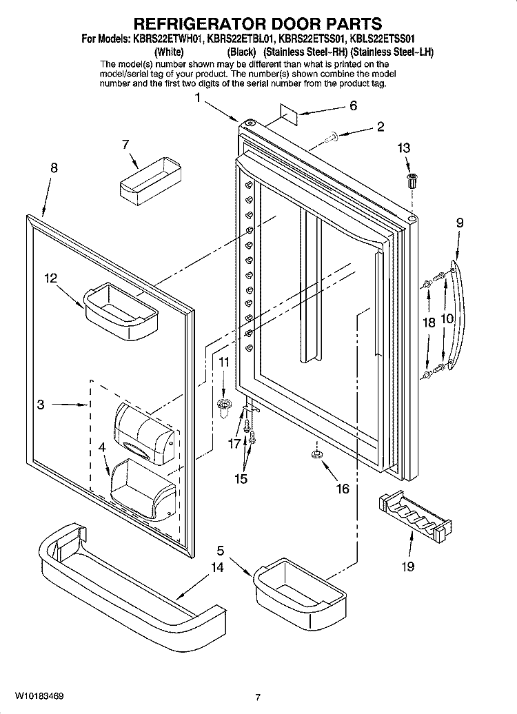 REFRIGERATOR DOOR PARTS Diagram and Parts List for KBLS22ETSS01  KitchenAid Refrigerator