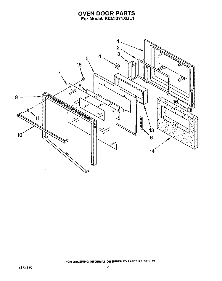 OVEN DOOR Diagram and Parts List for KEMI371XBL1  KitchenAid Microwave Oven Combo