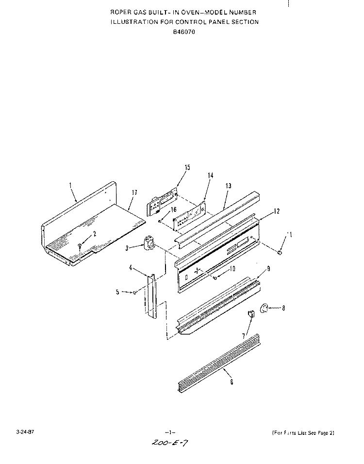 CONTROL PANEL Diagram and Parts List for B4607X0  Roper Range
