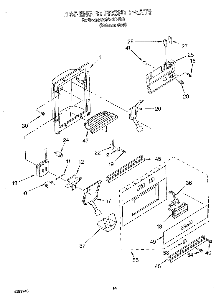 DISPENSER FRONT Diagram and Parts List for KSSS42QJX00  KitchenAid Refrigerator