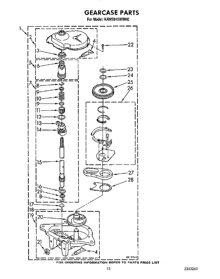 GEARCASE Diagram and Parts List for KAWE842WAL0  Whirlpool Washer