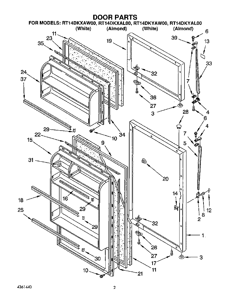 DOOR Diagram and Parts List for RT14DKYAW00  Roper Refrigerator