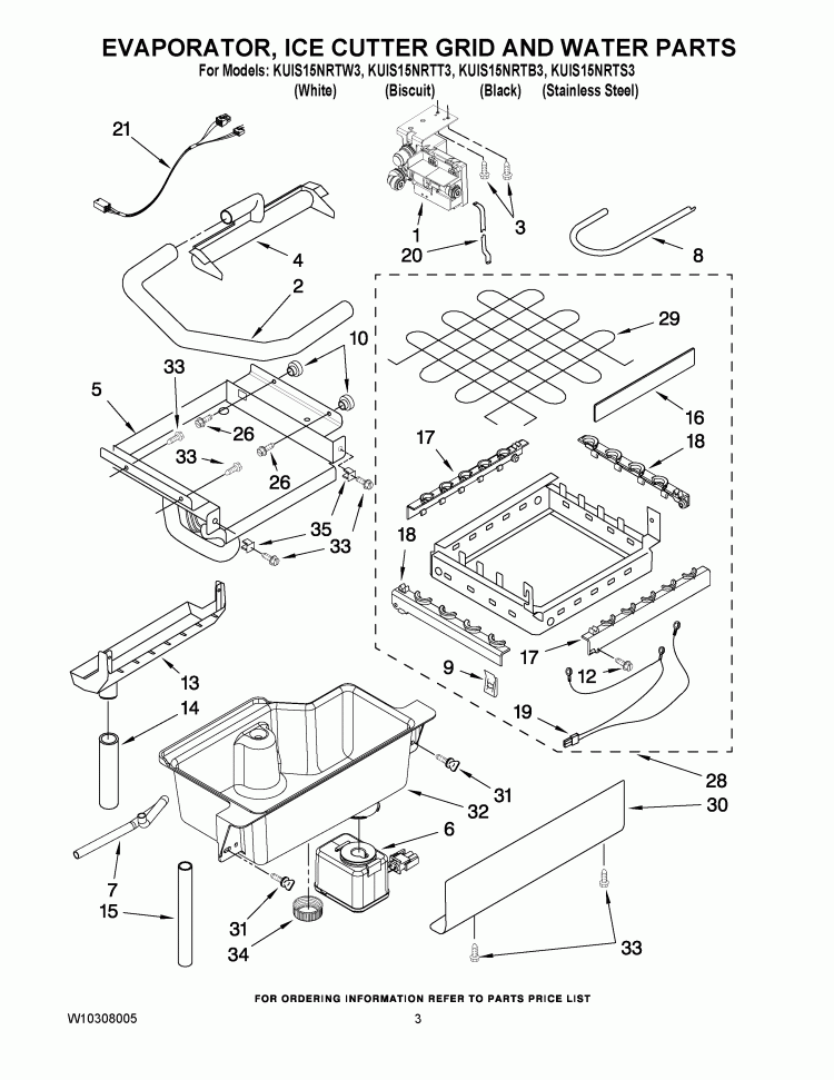 EVAPORATOR ICE CUTTER GRID AND WATER PARTS Diagram and Parts List for KUIS15NRTB3  KitchenAid Ice Maker
