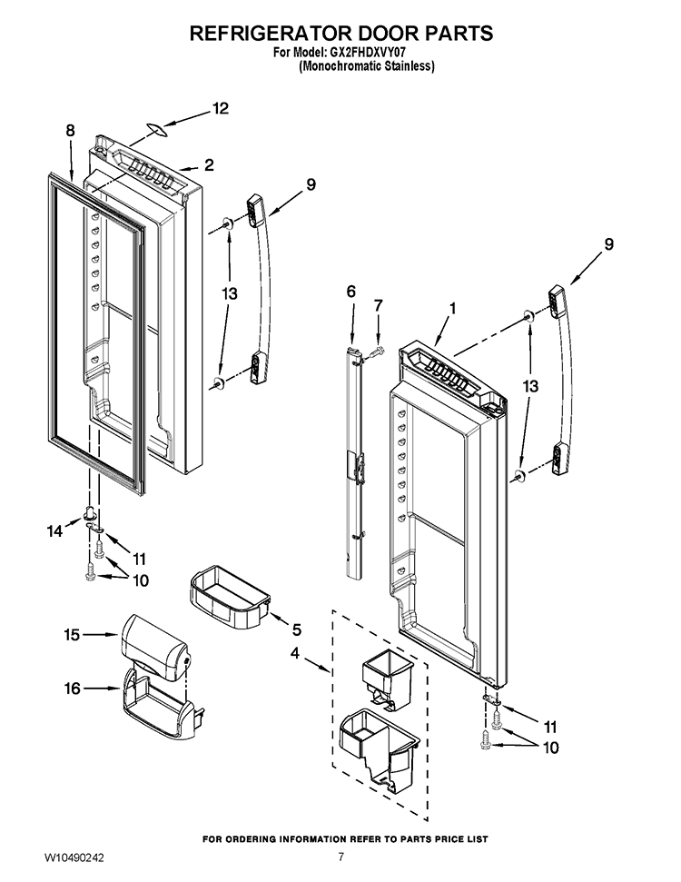 REFRIGERATOR DOOR PARTS Diagram and Parts List for GX2FHDXVY07  Whirlpool Refrigerator