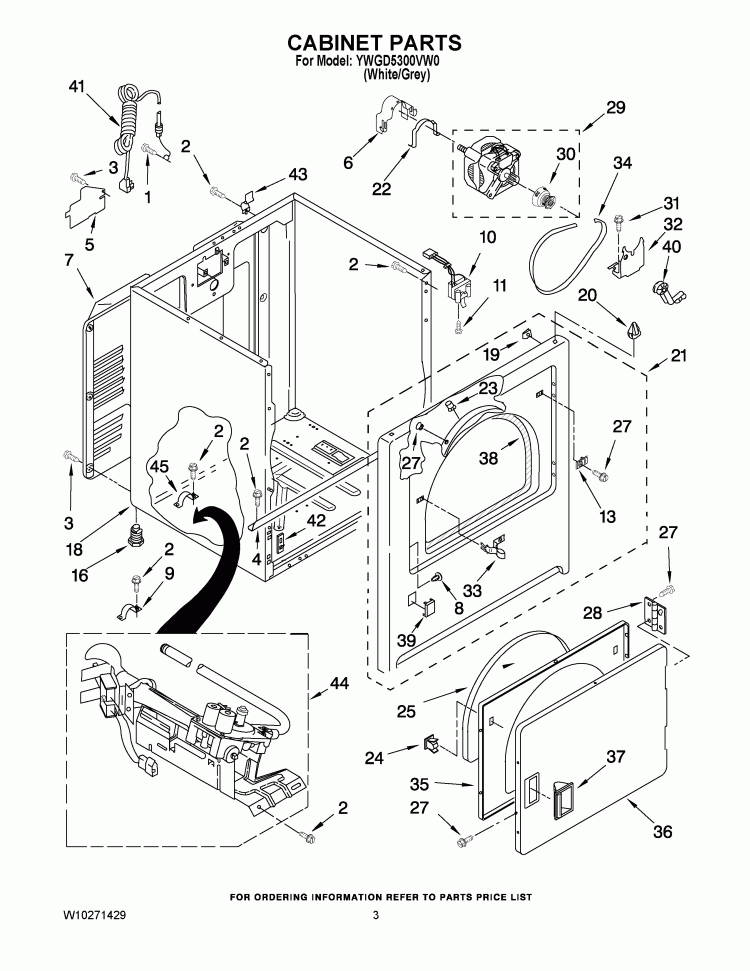 CABINET PARTS Diagram and Parts List for YWGD5300VW0  Whirlpool Dryer