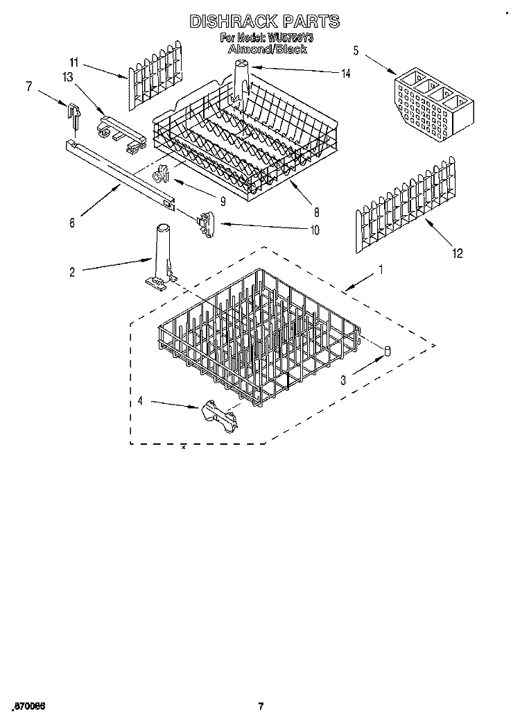 DISHRACK Diagram and Parts List for WU5750Y3  Roper Dishwasher
