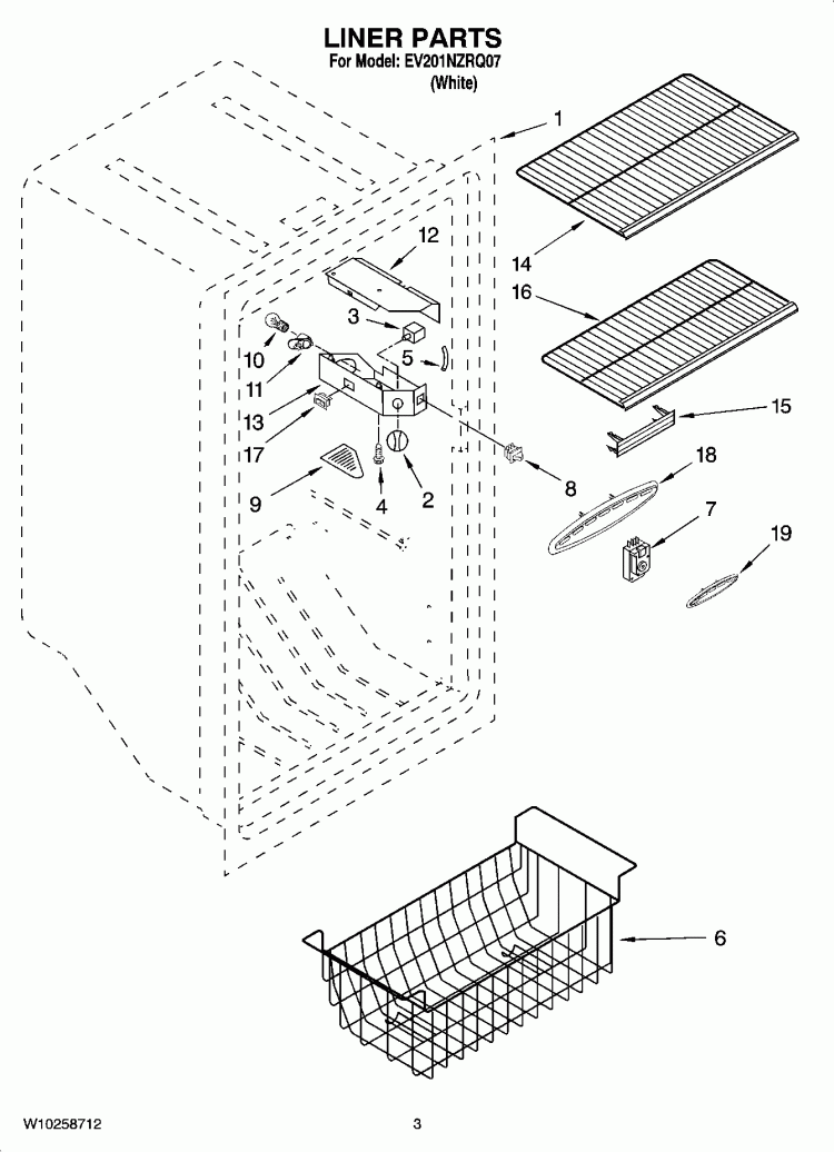 LINER PARTS Diagram and Parts List for EV201NZRQ07  Whirlpool Freezer