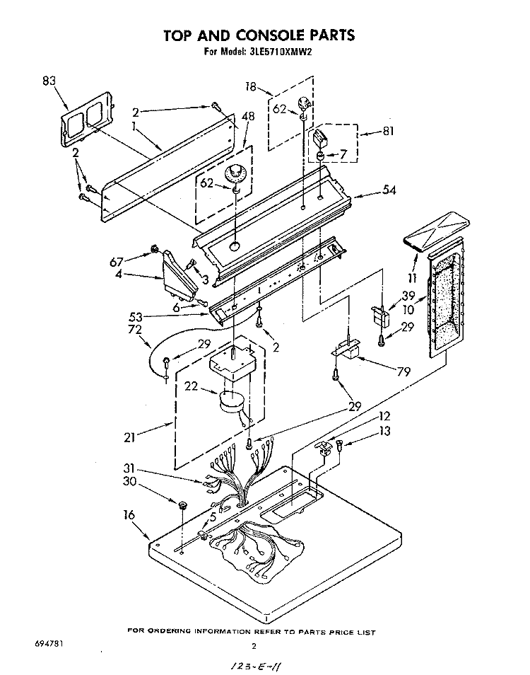 SECTION Diagram and Parts List for 3LE5710XMW2  Whirlpool Dryer