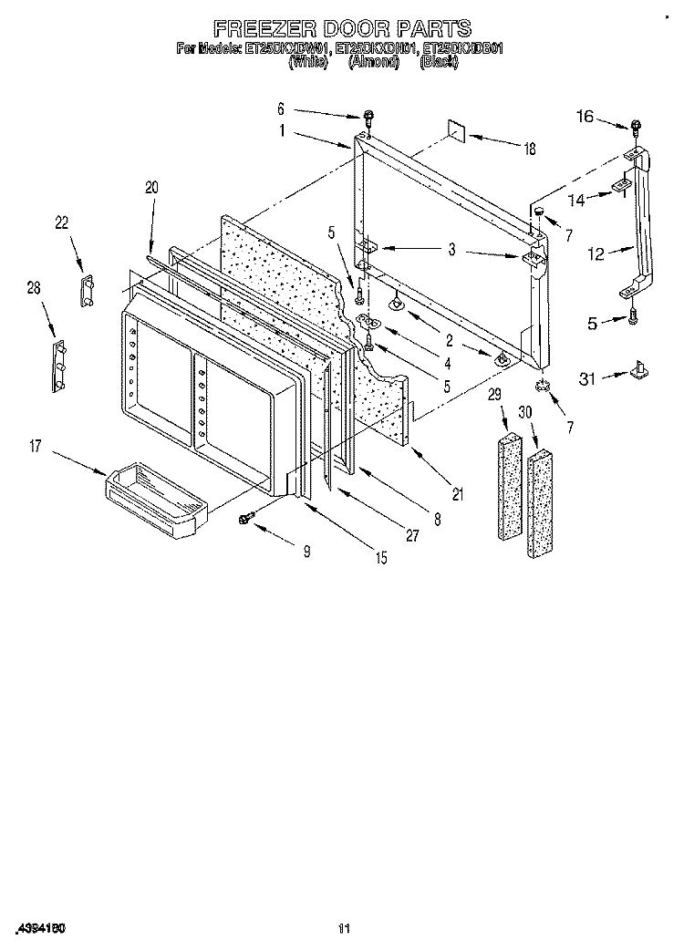 FREEZER DOOR, LIT/OPTIONAL Diagram and Parts List for ET25DKXDB01  Whirlpool Refrigerator
