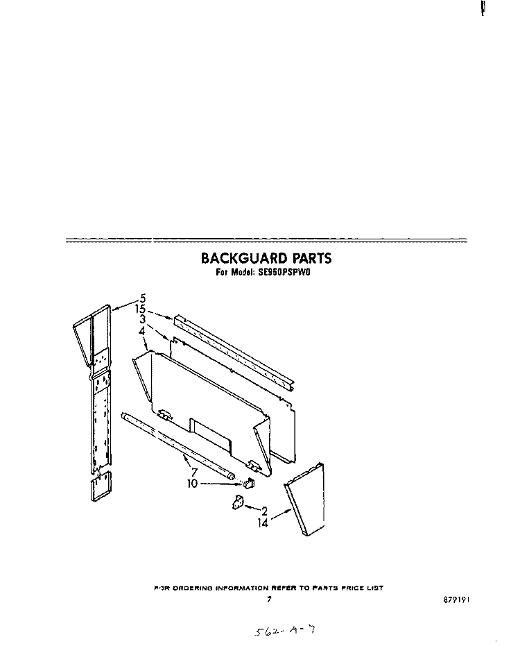 BACKGUARD Diagram and Parts List for SE950PSPW0  Whirlpool Range