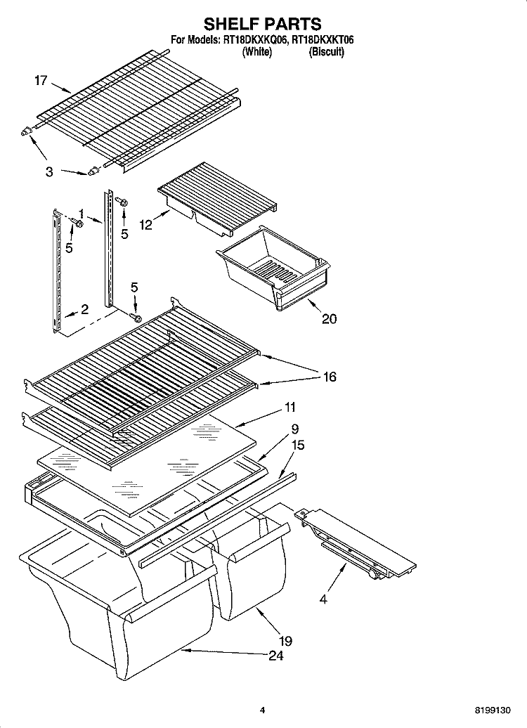 SHELF PARTS Diagram and Parts List for RT18DKXKQ06  Roper Refrigerator
