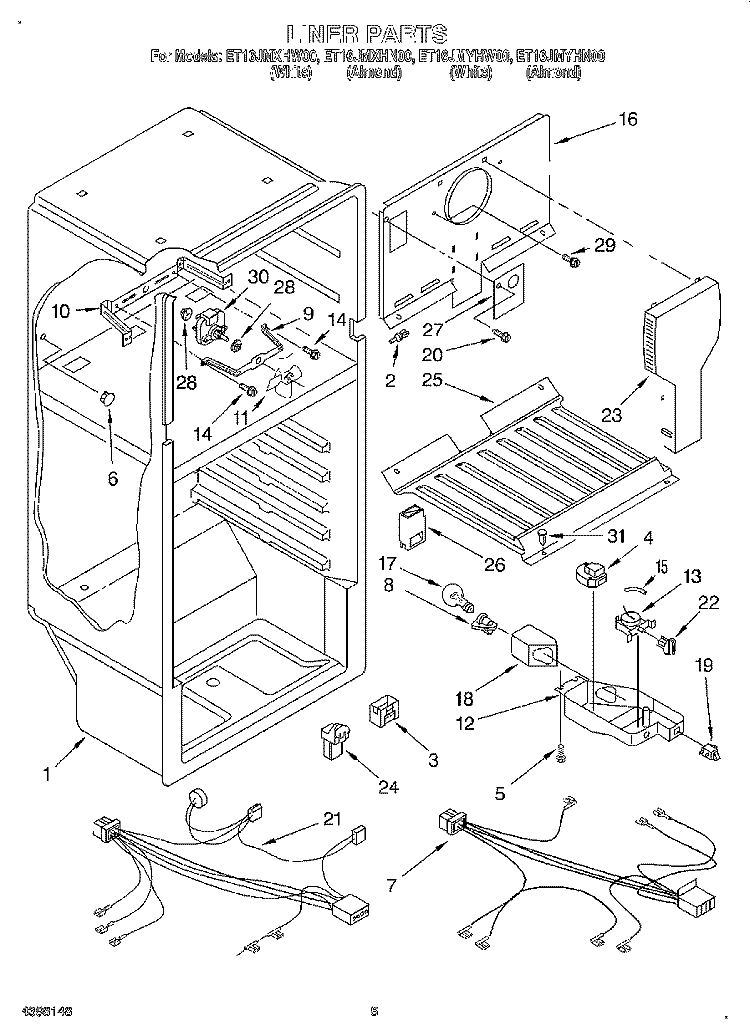 LINER Diagram and Parts List for ET16JMXHW00  Whirlpool Refrigerator