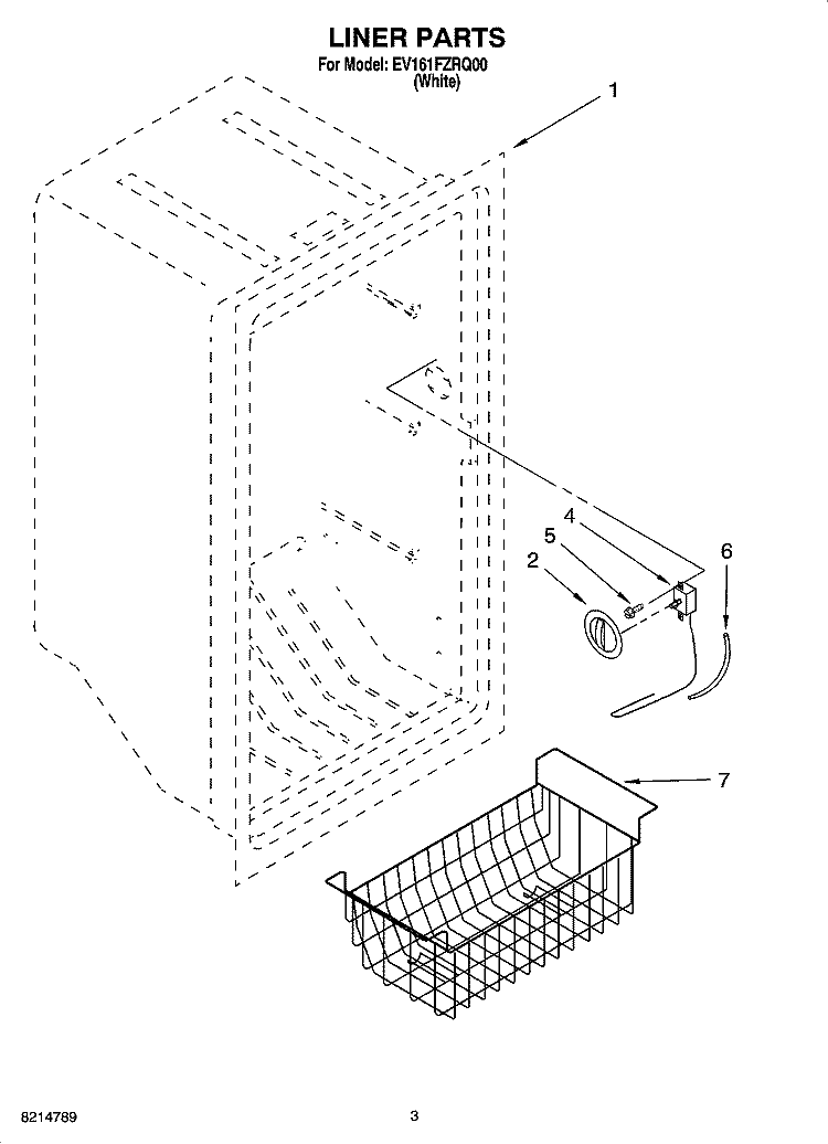 LINER PARTS Diagram and Parts List for EV161FZRQ00  Whirlpool Freezer