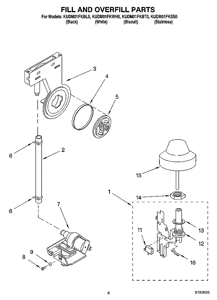 FILL AND OVERFILL PARTS Diagram and Parts List for KUDM01FKSS0  KitchenAid Dishwasher