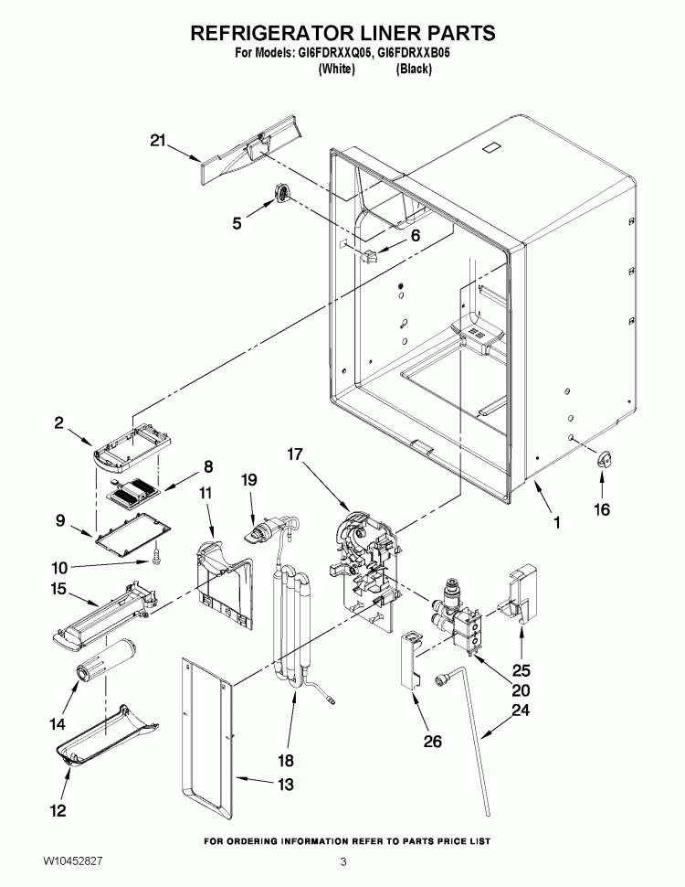 REFRIGERATOR LINER PARTS Diagram and Parts List for GI6FDRXXB05  Whirlpool Refrigerator