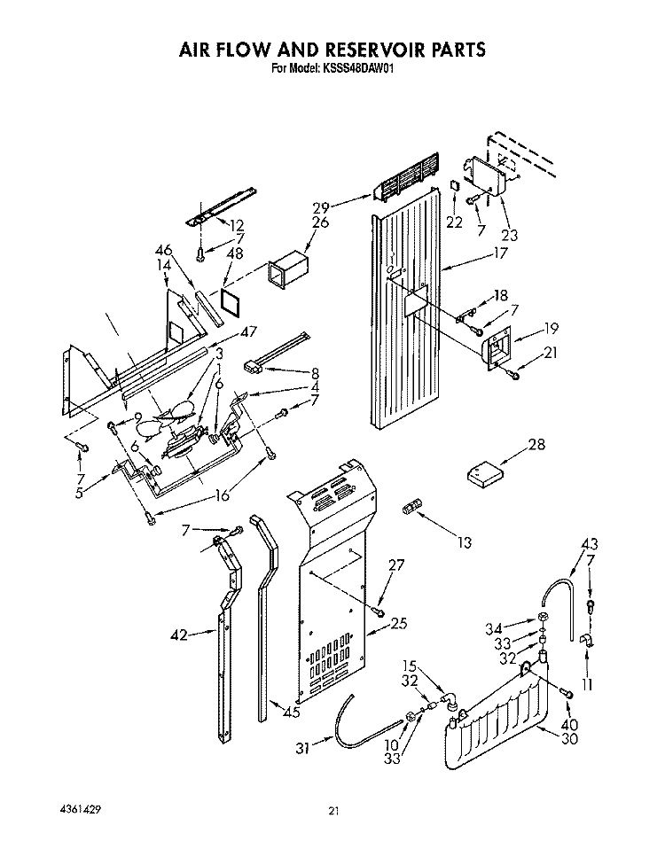 AIR FLOW AND RESERVOIR Diagram and Parts List for KSSS48DAW01  KitchenAid Refrigerator