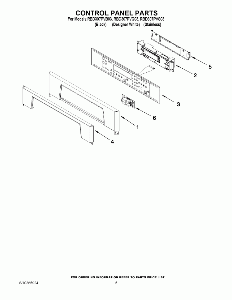 CONTROL PANEL PARTS Diagram and Parts List for RBD307PVB03  Whirlpool Wall Oven